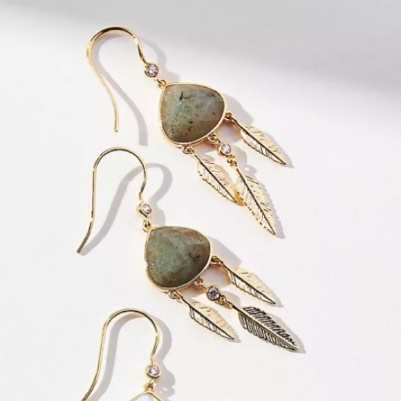 🆕 Anthropologie Leaf Chandelier Drop Earrings in Slate-Gold - Picture 10 of 12